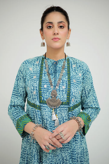LAD-02687 | Turquoise Blue & Multicolor | Casual 3 Piece Suit  | Cotton Lawn Printed